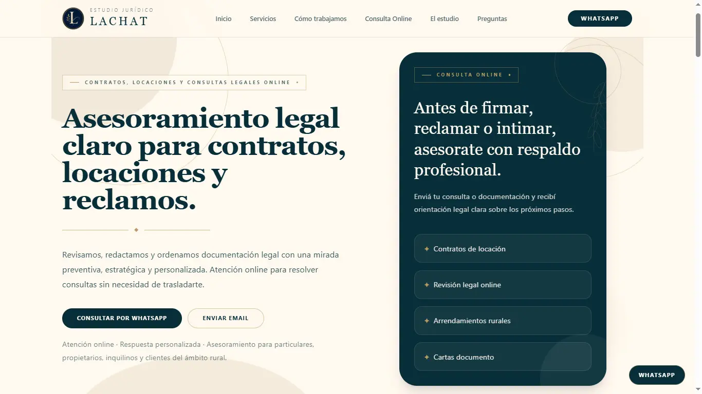 Homepage of the Estudio Jurídico Lachat website