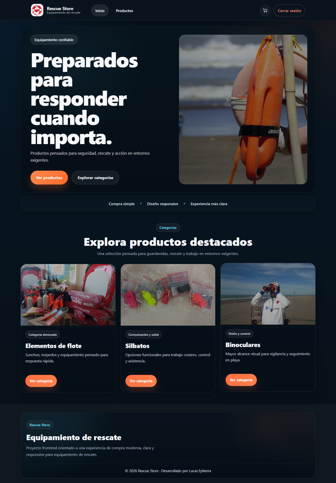 Captura del proyecto Rescue Store